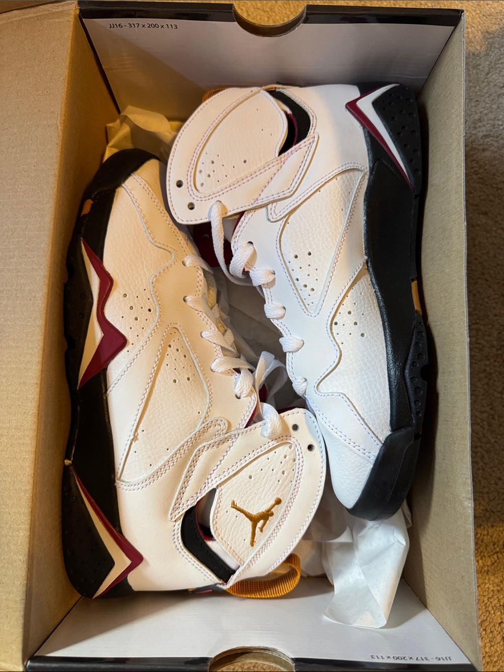 Jordan Kids White Basketball Sneakers with Black, Maroon and Gold Details